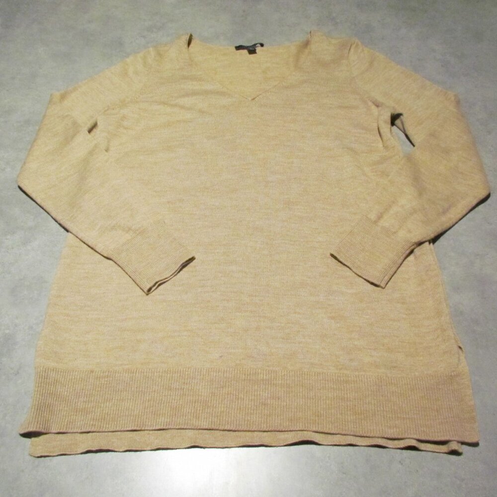 Ann Taylor Sweater Womens Large Merino Wool Tan tunic V Neck